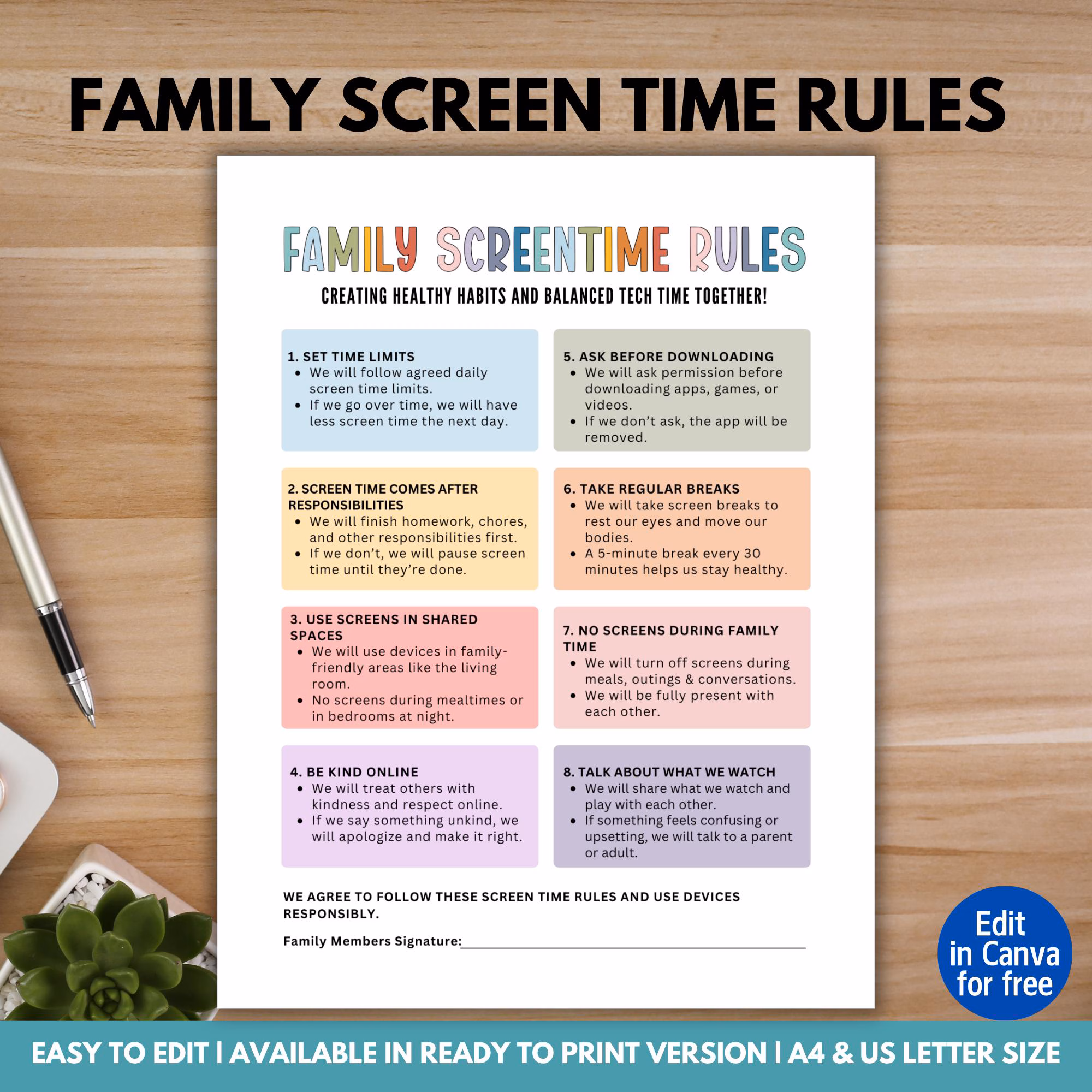 Orang tua dan anak membuat kesepakatan screen time bersama di rumah